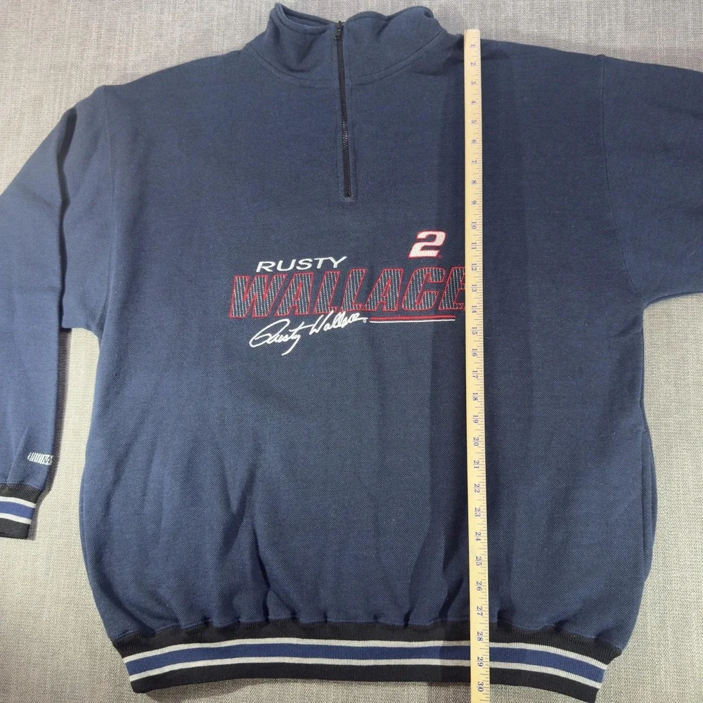 Rusty Wallace Sweatshirt Mens XL Blue NASCAR Racing Chase Pullover Quarter Zip 2